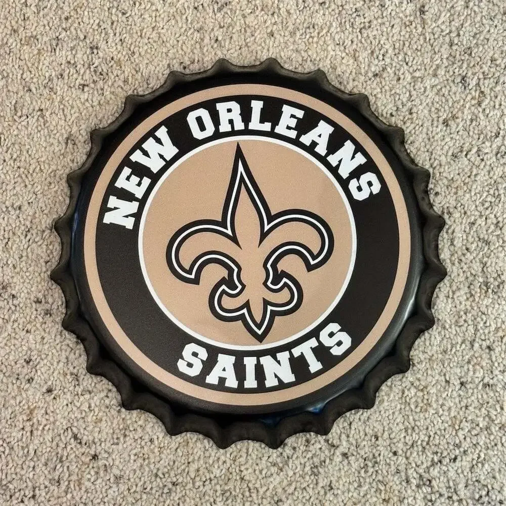 New Orleans Saints Bottle Cap Round Wall Sign Black Gold NFL Football New